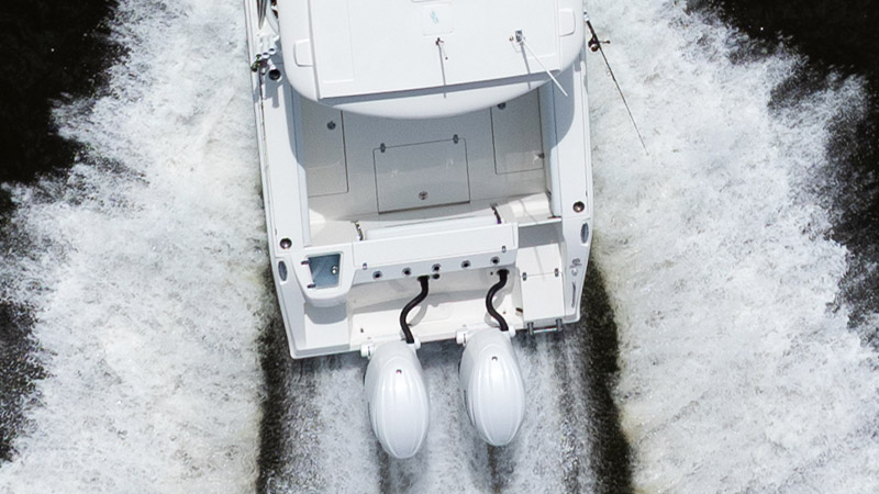 overhead of outboard motors on Cobia boat